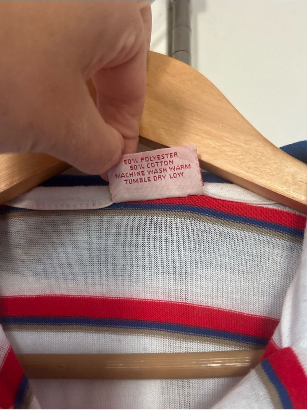Vtg Michael Scott Polo Shirt M Red Blue Striped Slim Retro 80s Patriotic USA - Picture 4 of 8